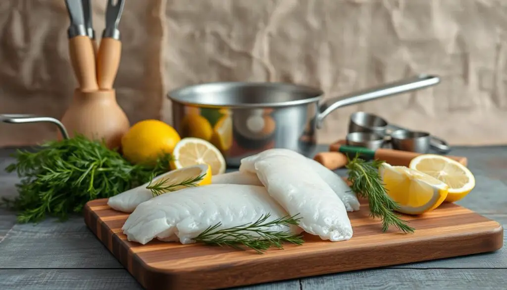 Cooking Pollock Fish Ingredients and Tools Cooking Pollock Fish Ingredients and Tools